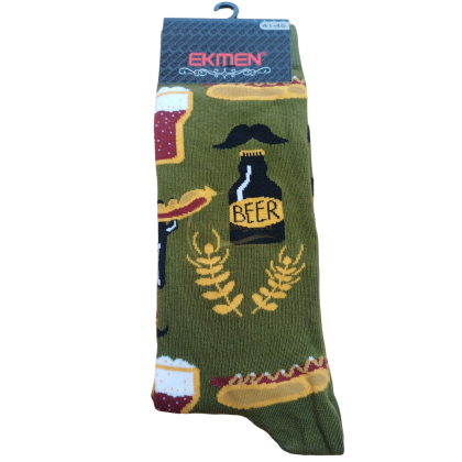 МЪЖКИ ЗАБАВНИ ЧОРАПИ С БИРА И ХОТ ДОГ  И МУСТАЦИ